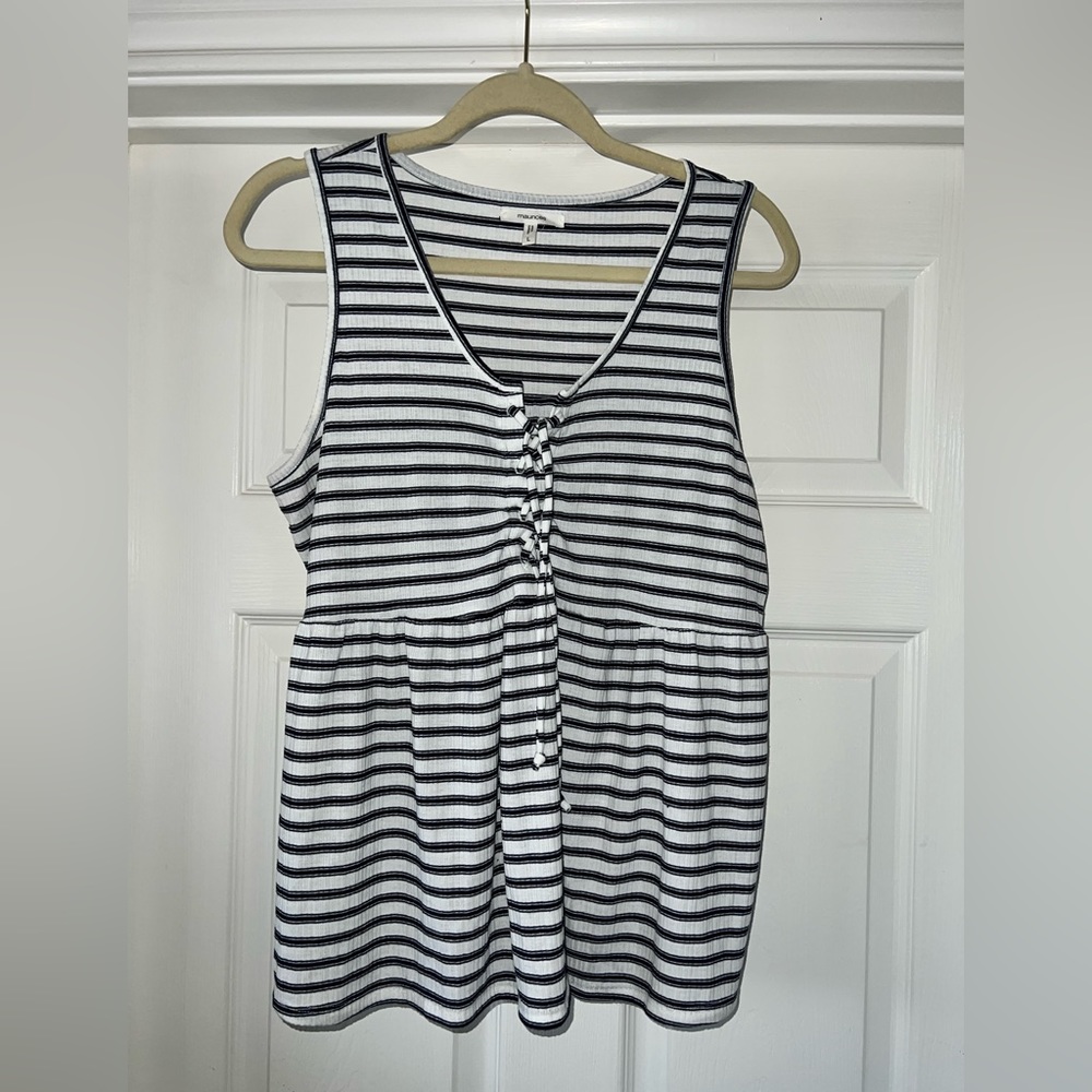 White Stripe Lace Up Babydoll Tank Top By Maurices